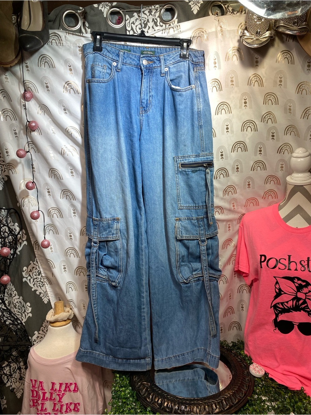 wild fable Light Blue Wide-Leg Cargo Jeans
